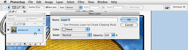  Double click on a flattened layer in Adobe Photoshop to create an editable layer