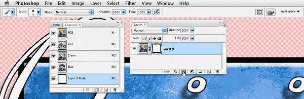 A layer mask can be viewed and edited in both the layers palette and the channels palette.