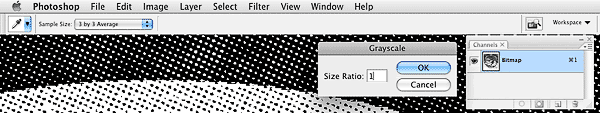 Use a size ratio of 1 when converting back to grayscale.