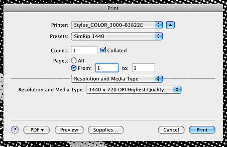 Setting the Media type to print 1440 Dpi transparencies.