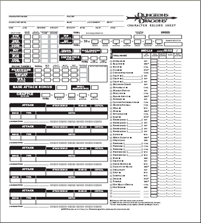 Dungeons And Dragons Character Record Sheets Pdf